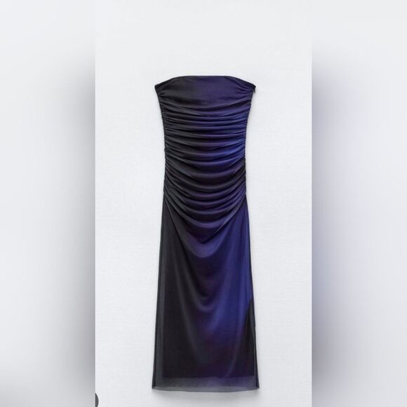 NWT Zara Strapless Indigo and Black Asymmetrical Dress - Picture 4 of 6